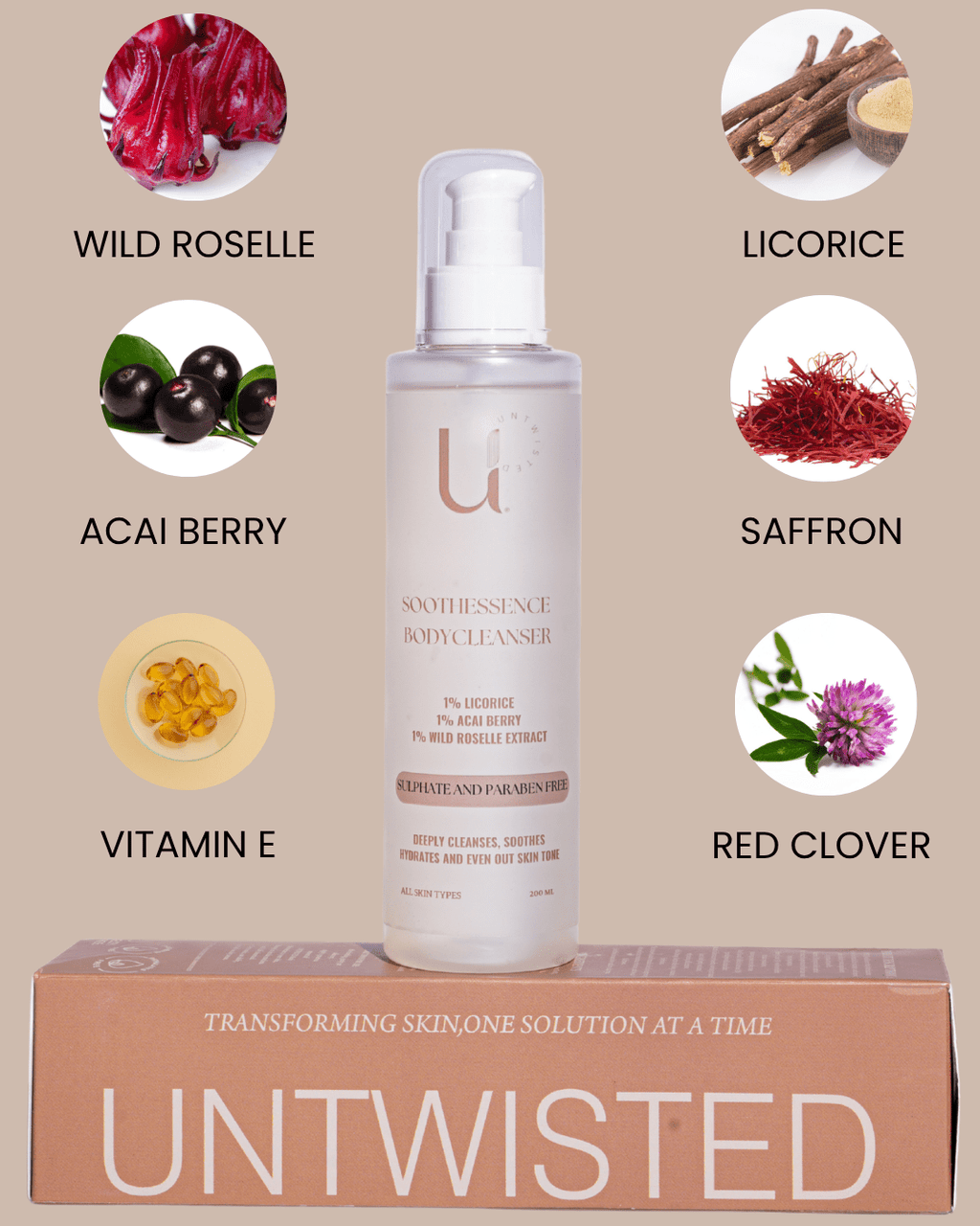 Soothessence Bodycleanser - Soothing & Hydrating - Powered by Saffron, Acai berry & Licorice - UNTWISTED