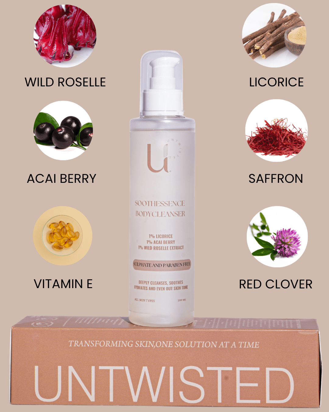 Soothessence Bodycleanser - Soothing & Hydrating - Powered by Saffron, Acai berry & Licorice - UNTWISTED